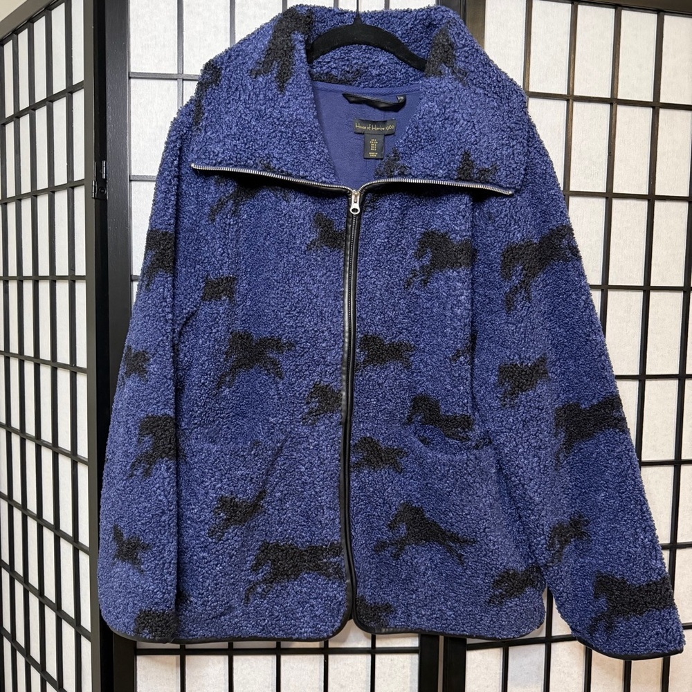 House of Harlow 1960 Navy “Pasture” Horse Fleece Jacket Small NWT